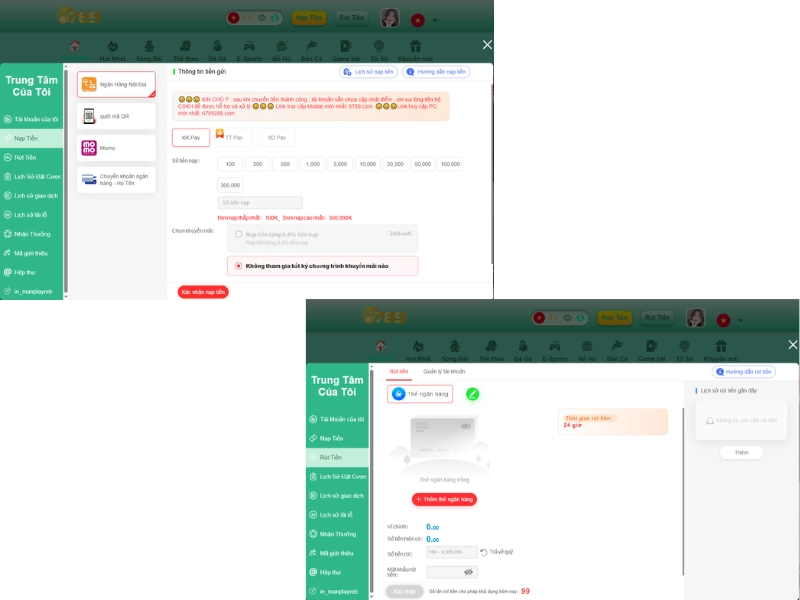 Nạp tiền, rút tiền tại 6789